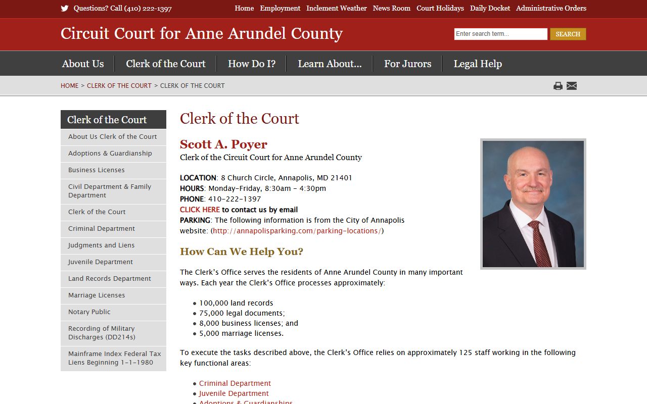 Anne Arundel County Clerk of the Circuit Court records page