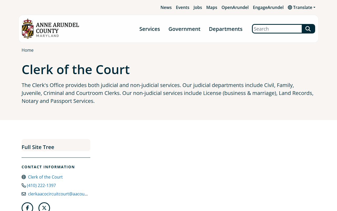 Anne Arundel County Clerk of the Circuit Court county listing