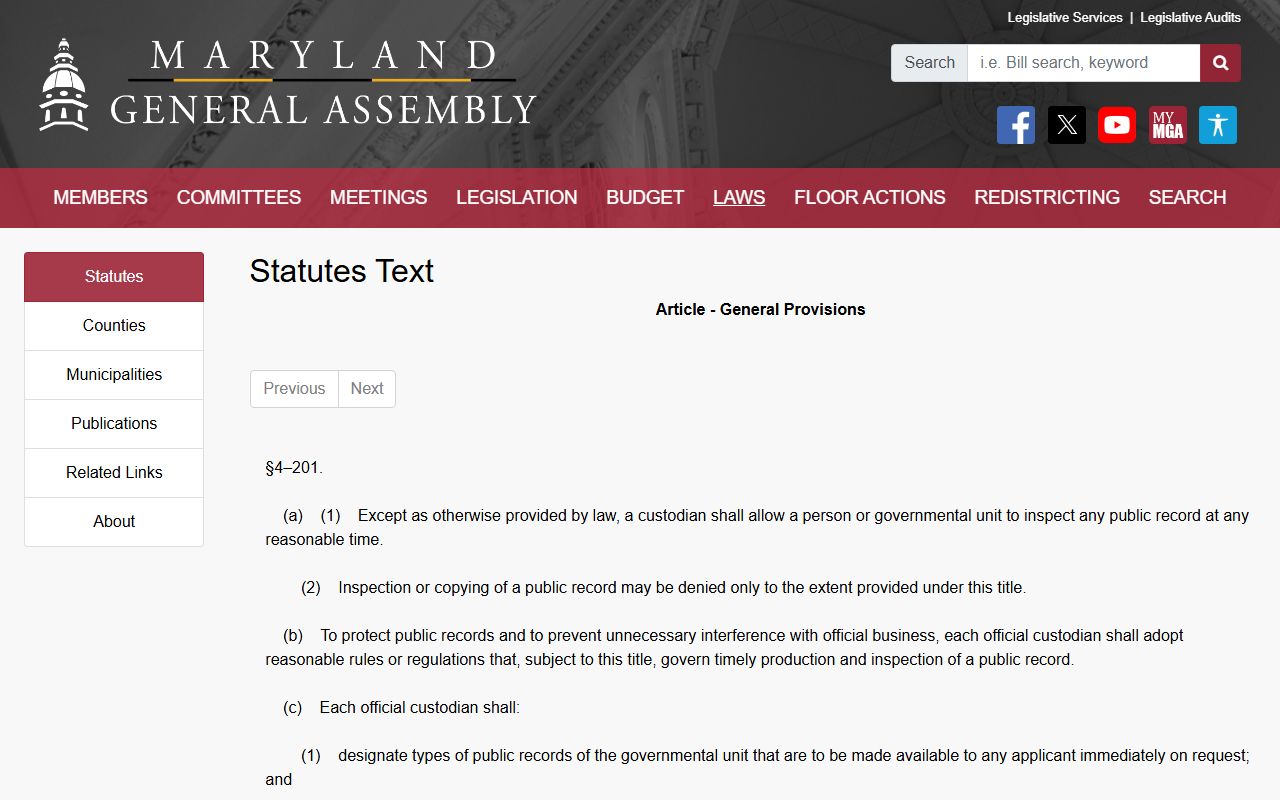 Anne Arundel County court records Maryland public records law source