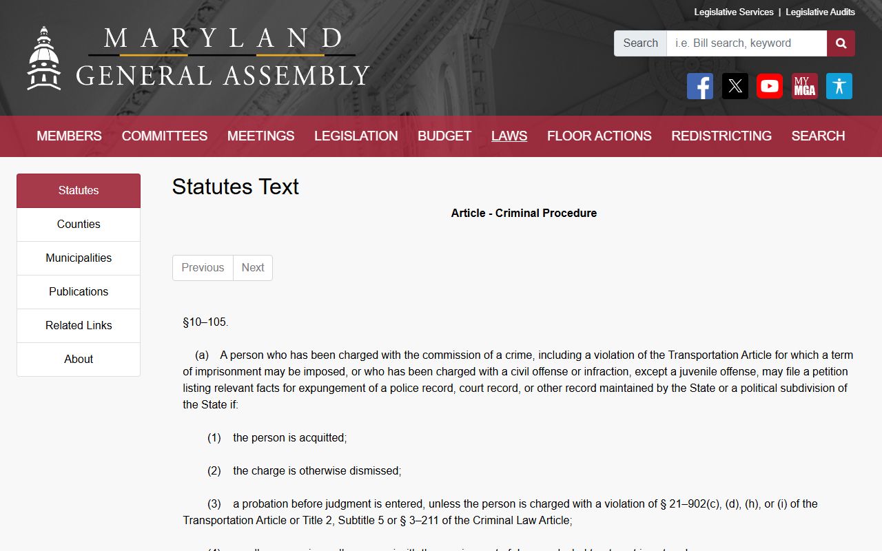 Anne Arundel County criminal court records expungement statute