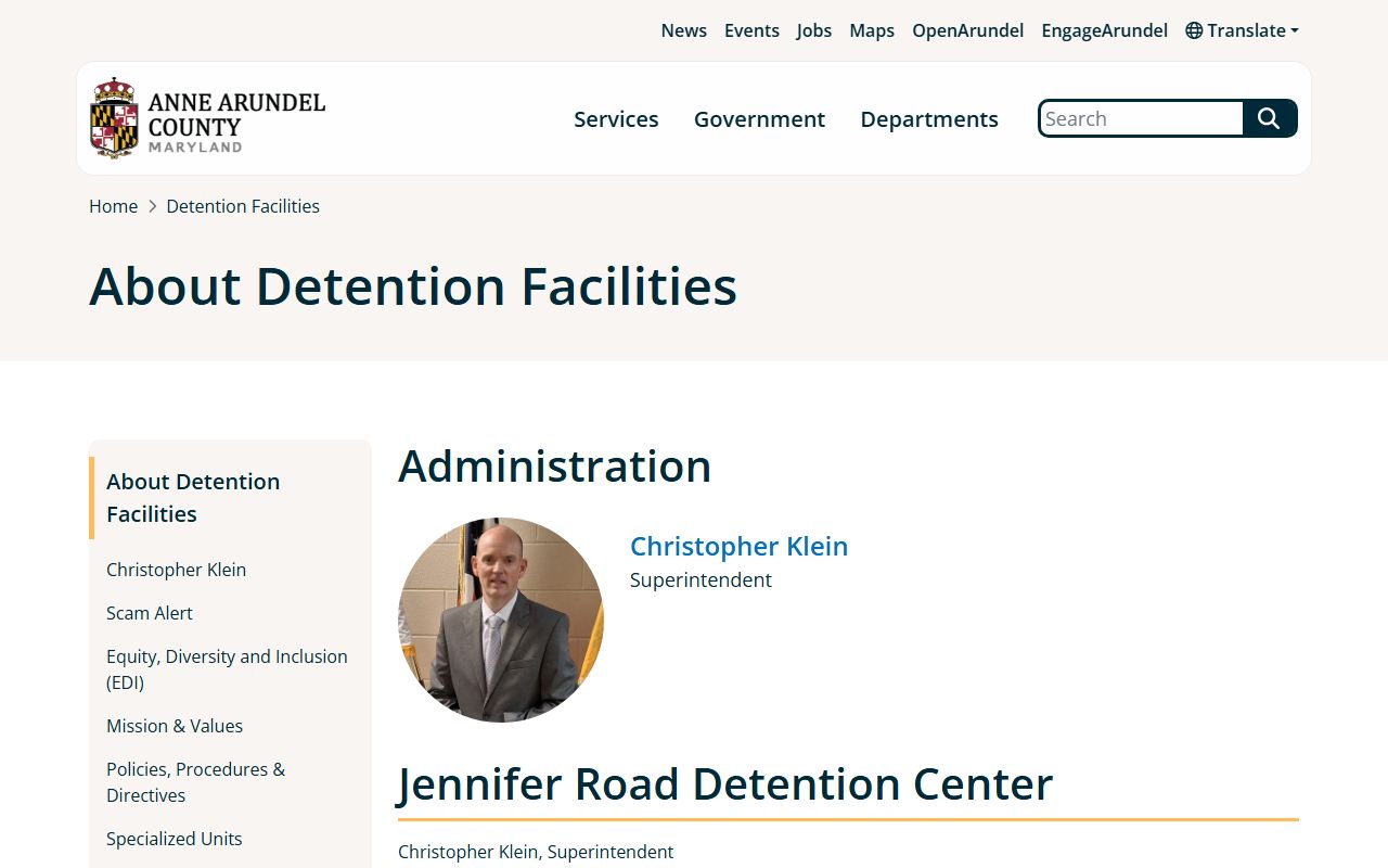 Anne Arundel County inmate records detention facility roles
