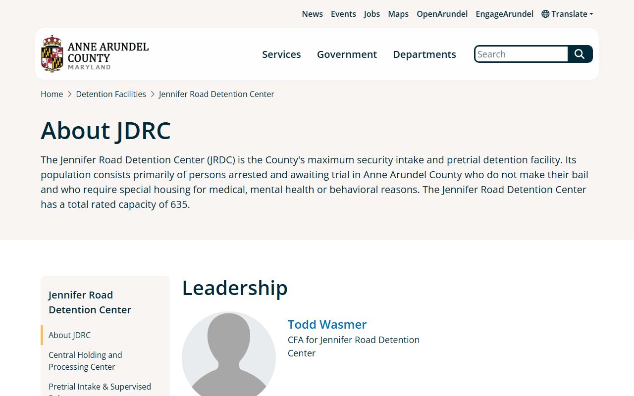 Anne Arundel County inmate records Jennifer Road Detention Center