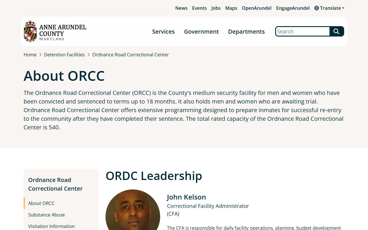 Anne Arundel County inmate records Ordnance Road Correctional Center