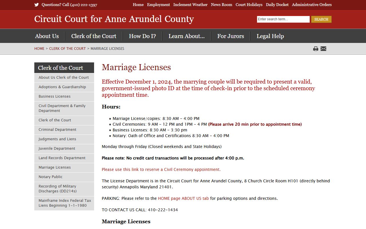 Anne Arundel County marriage records license page