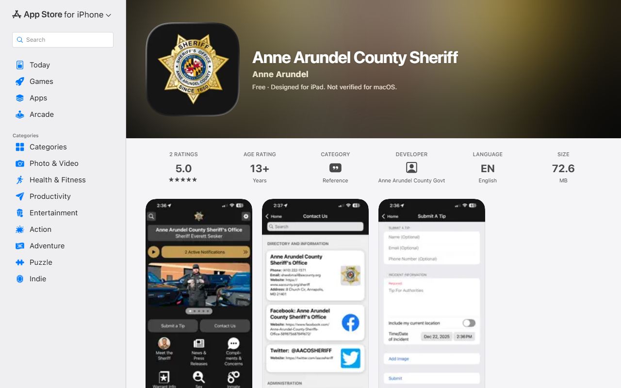 Anne Arundel County warrant records Sheriff mobile app