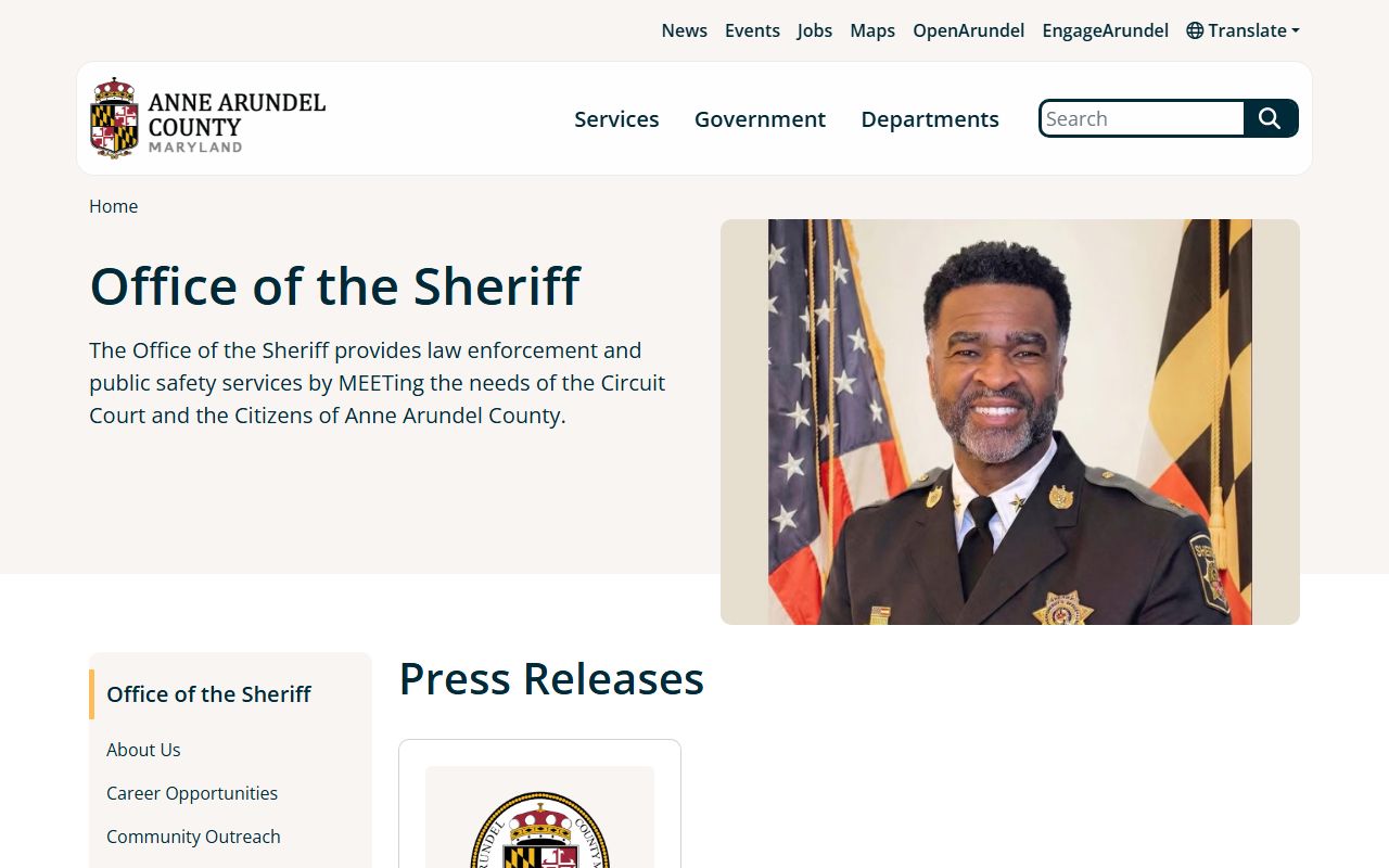 Anne Arundel County warrant records Sheriff office page