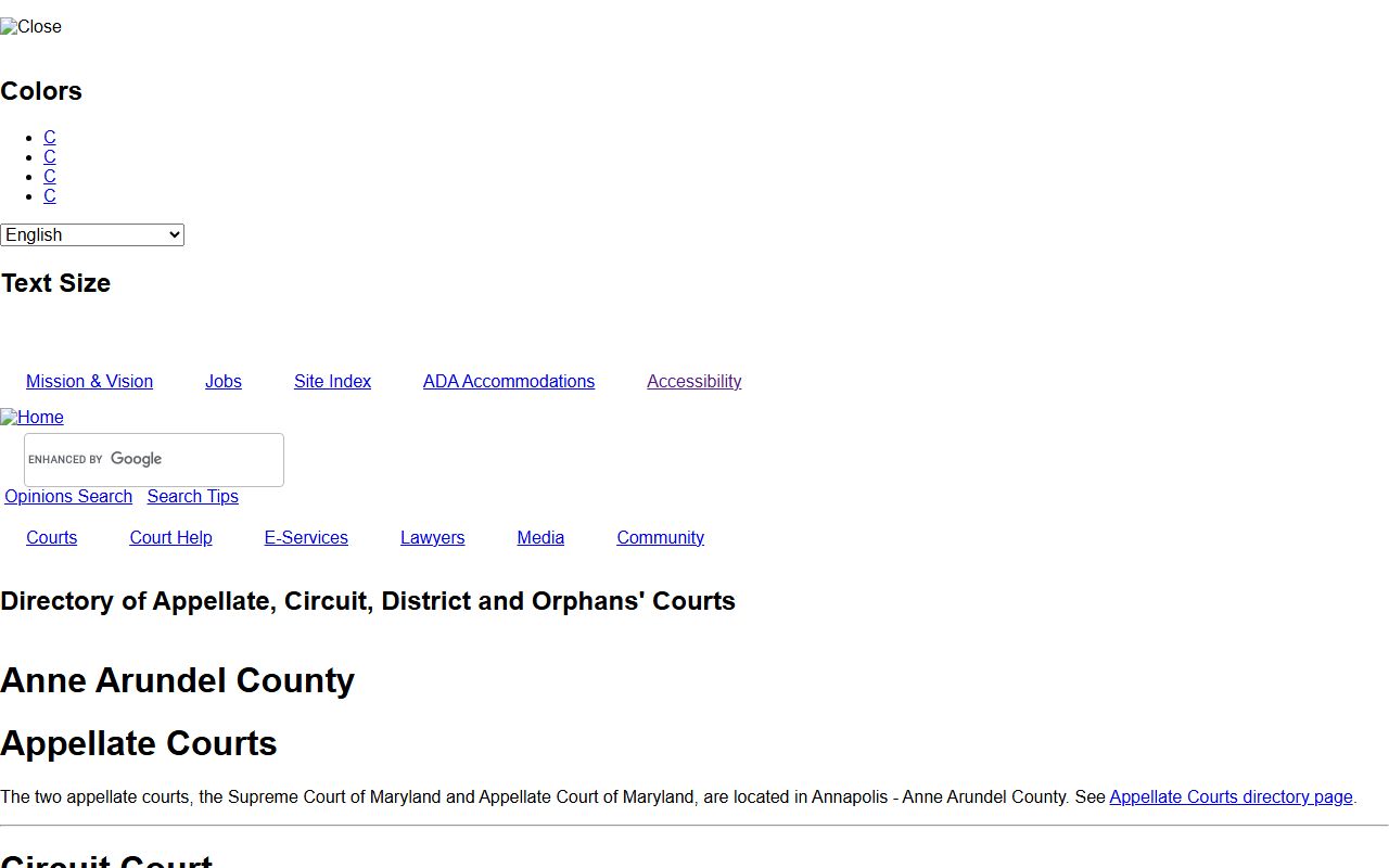 Anne Arundel County court records Maryland Judiciary court directory