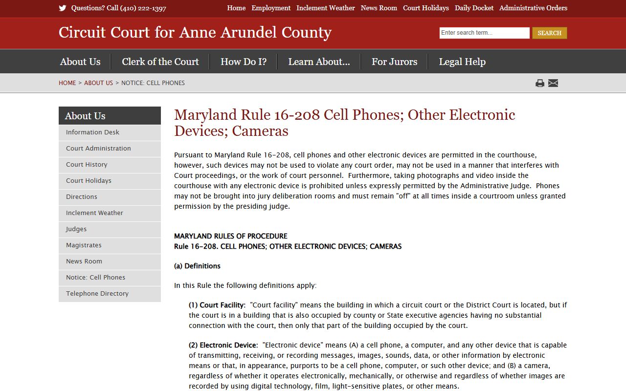 Anne Arundel County court records courthouse device rules